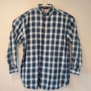 George Straight Wrangler Cowboy Cut Collection 2XL Plaid Blue Green Button Shirt